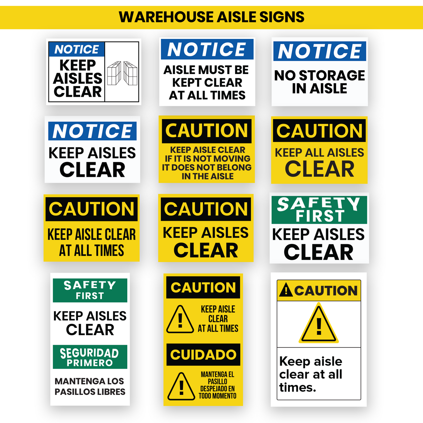 Bilingual Caution Keep Aisles Clear At All Times Sign Stickers