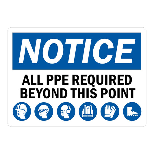 Notice All PPE Required Beyond This Point Sign Stickers with PPE Symbols