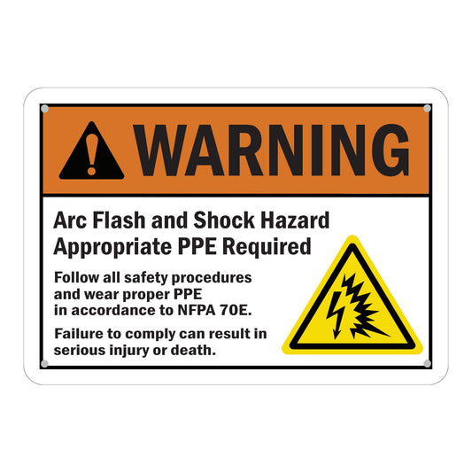 ANSI Warning Arc Flash And Shock Hazard Appropriate PPE Required Sign Stickers