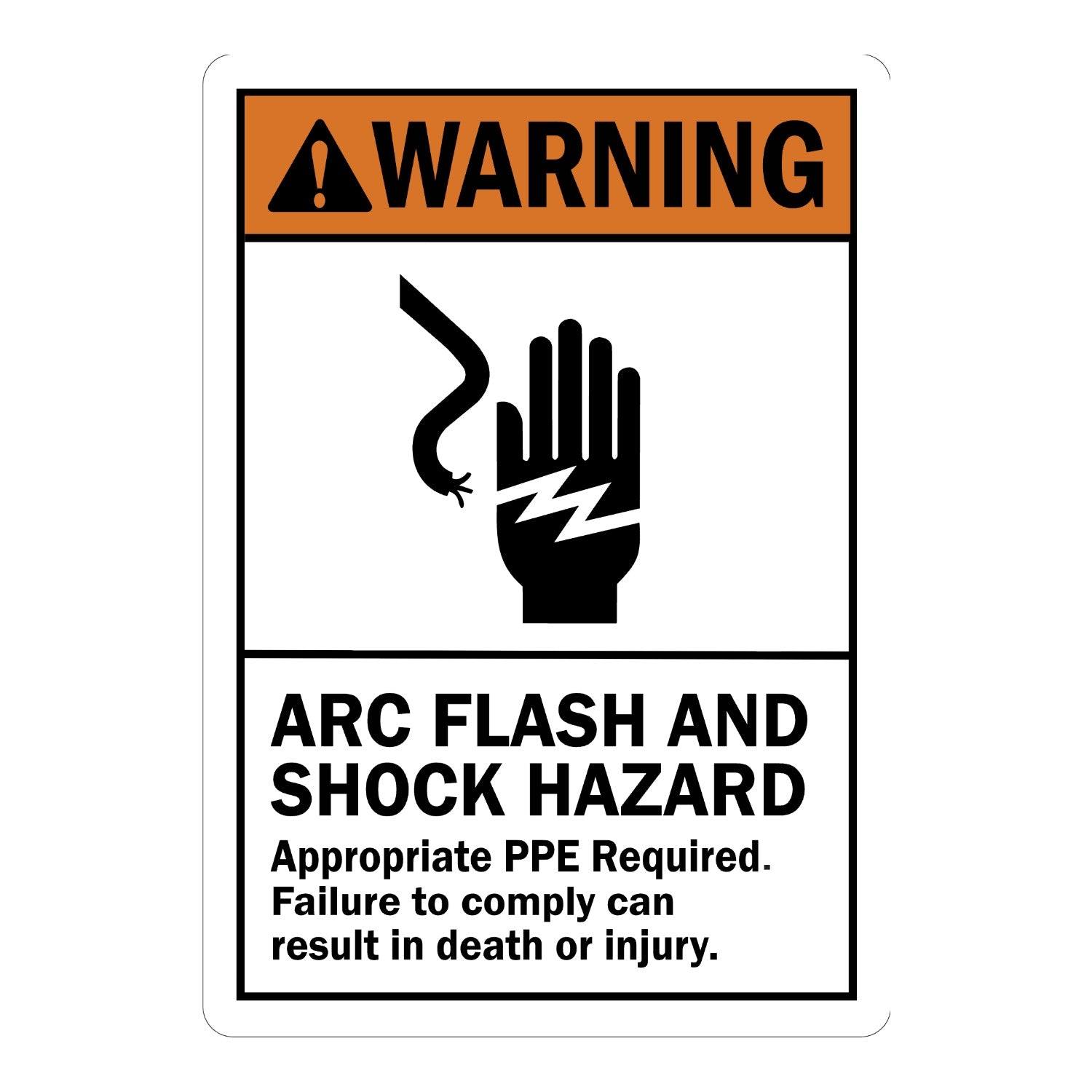 ANSI Warning: Arc Flash and Shock Hazard Appropriate PPE Required With Graphic