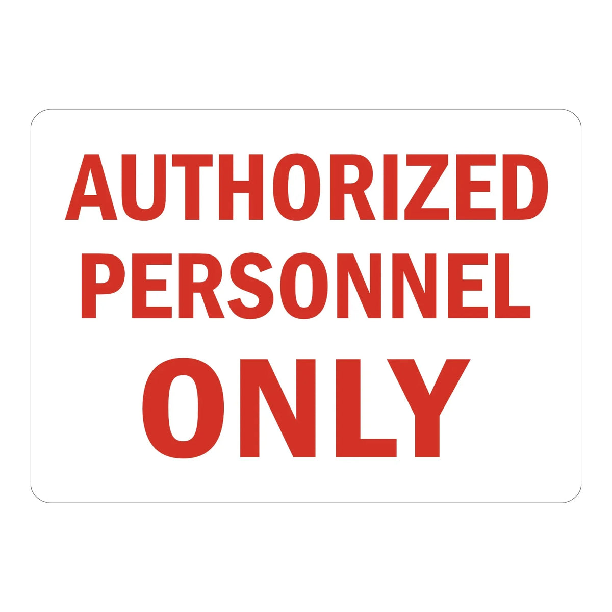 Authorized Personnel Only Sign Stickers featuring bold red text in a clean, minimalist design on a plain white background, ideal for simple restricted access signage.