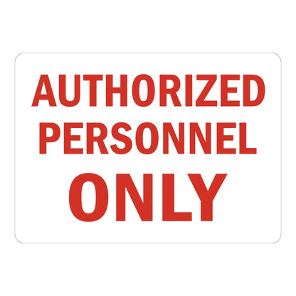 Authorized Personnel Only Sign Stickers featuring bold red text in a clean, minimalist design on a plain white background, ideal for simple restricted access signage.