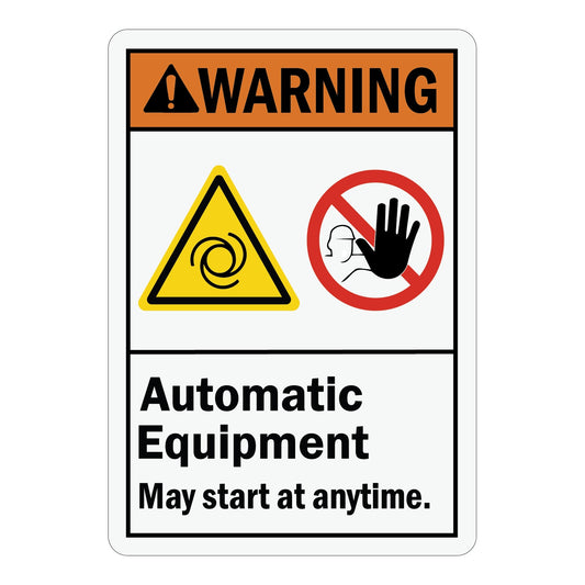 ANSI Warning Automatic Equipment May Start At Any Time Sign Stickers