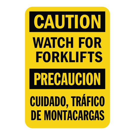 Bilingual Caution Watch For Forklifts Cuidado Trafico De Motacargas Sign Stickers