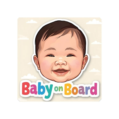 Sticker with a Baby On Board Sticker – Baby Face With Clouds Design text on a light background
