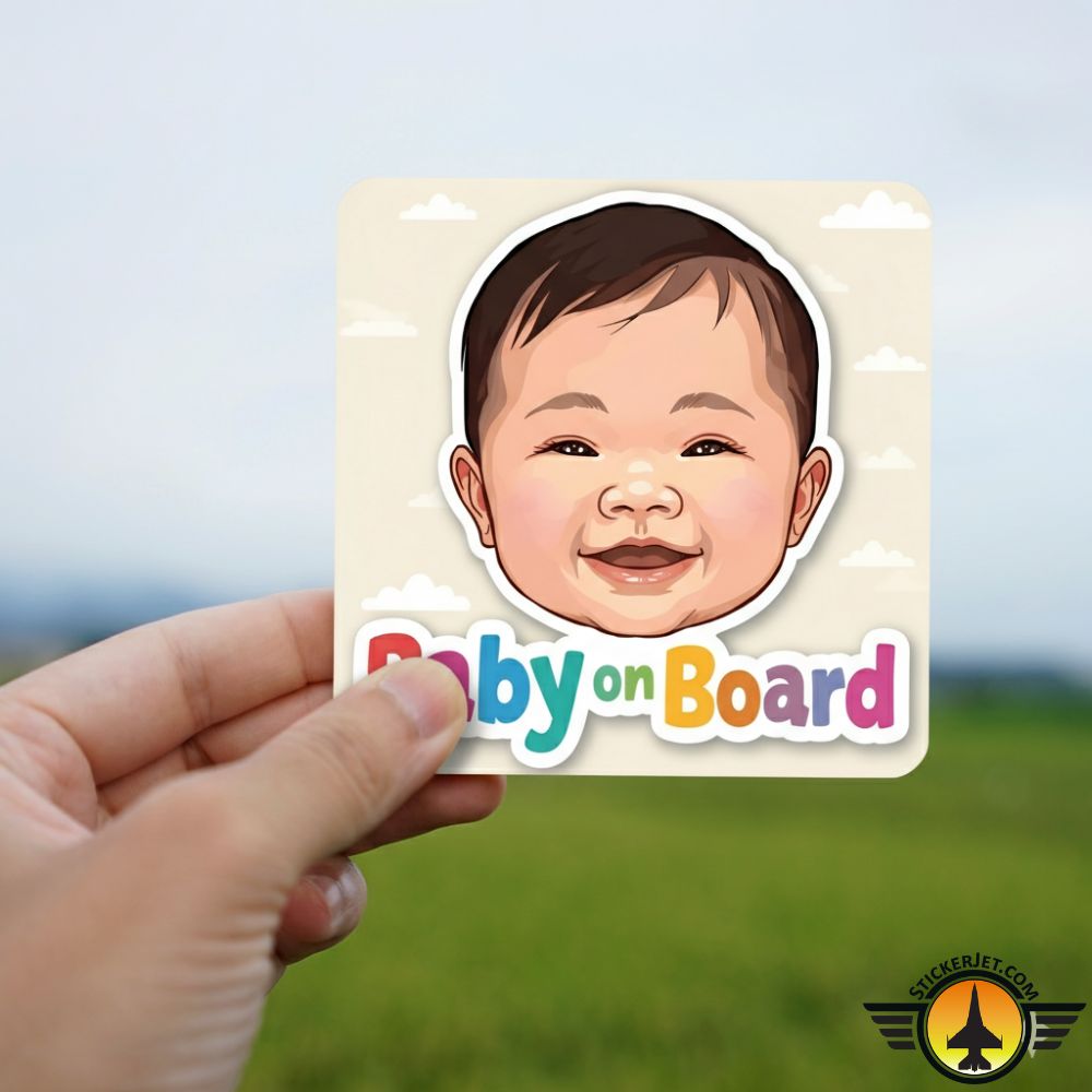 Baby On Board Sticker – Baby Face With Clouds Design