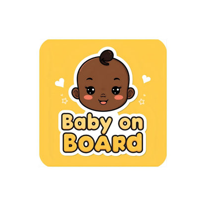 Sticker with a Baby On Board Sticker – Playful Baby Face Design
 on a yellow background