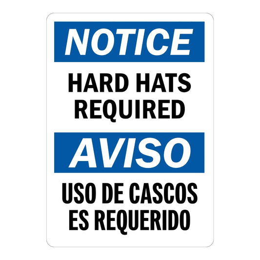 Bilingual OSHA Notice: Hard Hats Required
