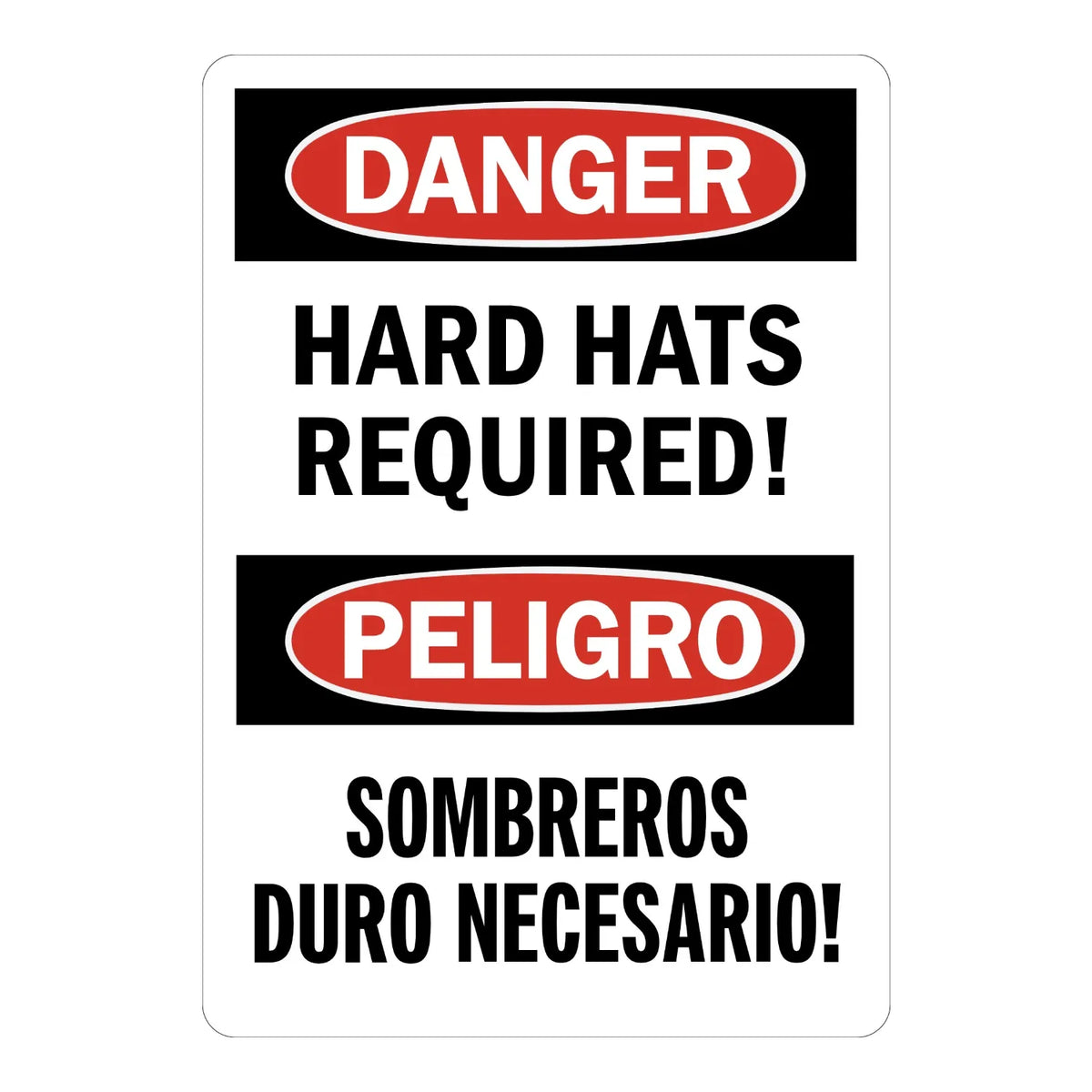 Bilingual OSHA Danger: Hard Hats Required!