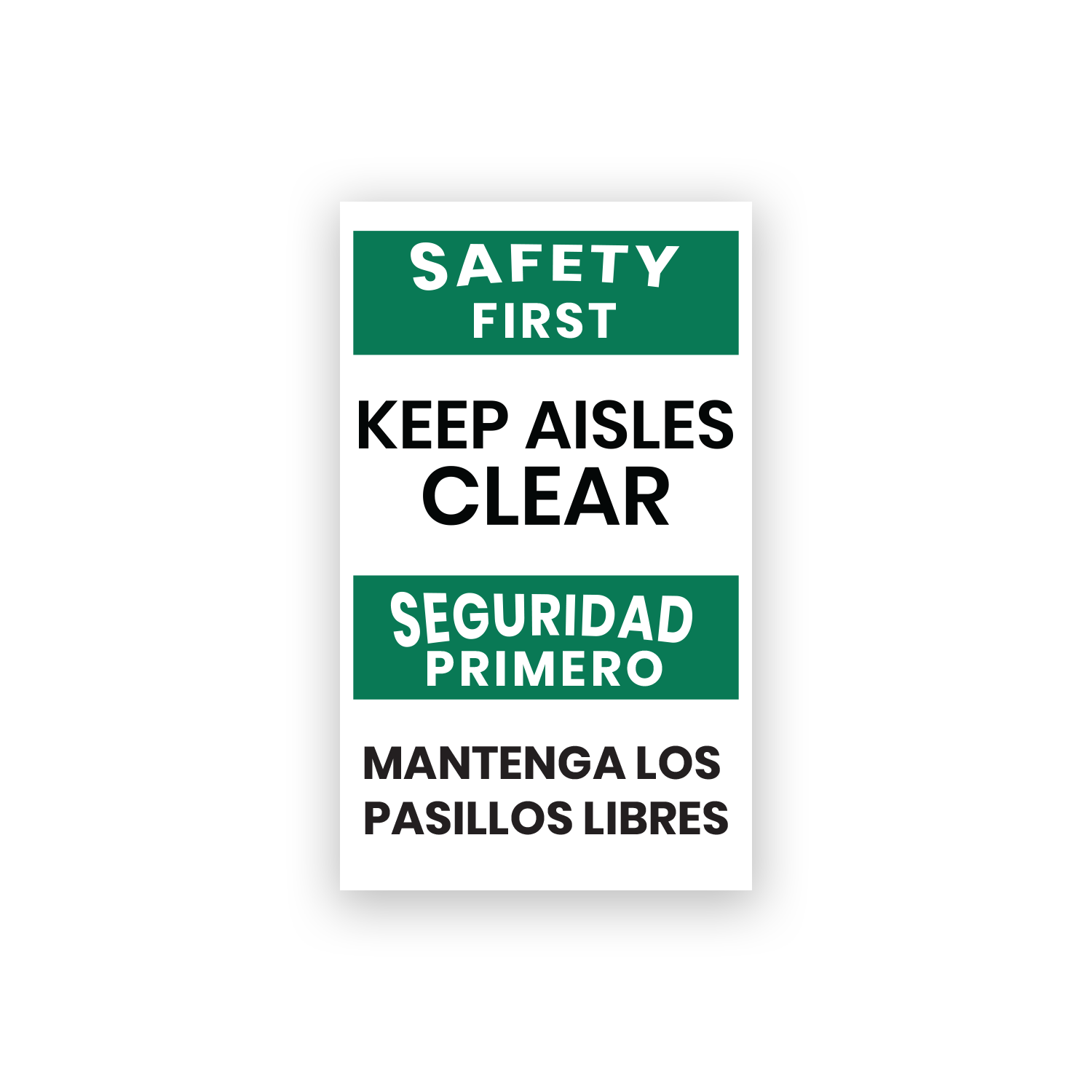 Bilingual Safety First Keep Aisles Clear Sign Stickers
