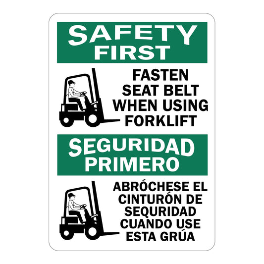 Bilingual Safety First Fasten Seat Belt When Using Forklift Sign Stickers