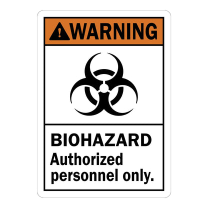 ANSI Warning Biohazard: Biohazard - Authorized Personnel Only Sign Sticker with orange header, warning triangle icon, black biohazard trefoil symbol, bold text