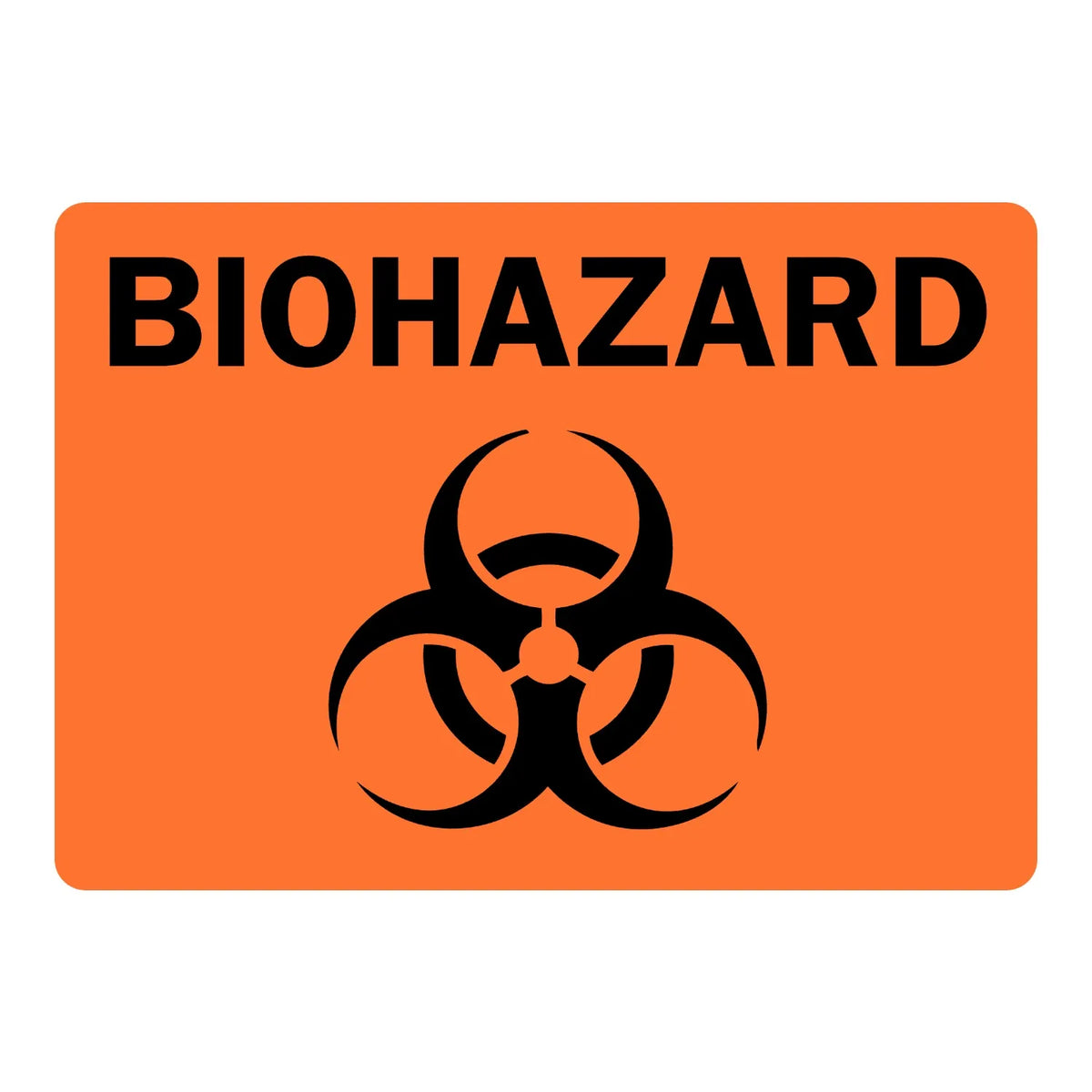 Warning Biohazard: Biohazard with Symbol Sign Sticker with orange background, bold black BIOHAZARD text, black biohazard trefoil symbol, for lab hazard areas
