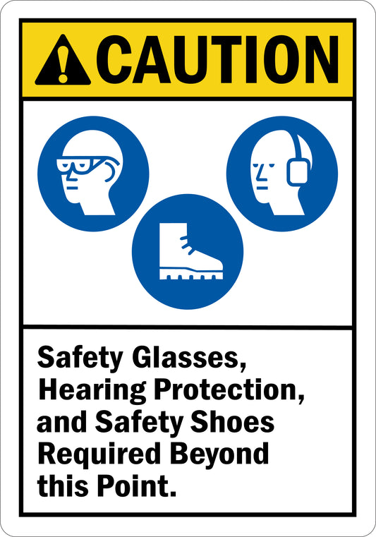 ANSI Caution Safety Glasses Hearing Protection And Safety Shoes Required Beyond This Point Sign Stickers with Graphic