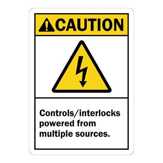ANSI Caution: Controls/Interlocks Powered From Multiple Sources (With Electrocution Symbol)