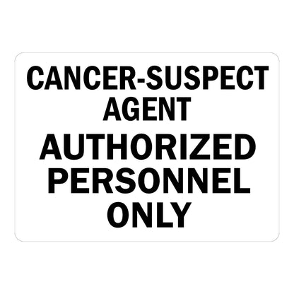 Warning: Cancer-Suspect Agent Authorized Personnel Only Sign Sticker with bold black text on white background, no color header, marking restricted access areas