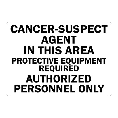 Warning: Cancer-Suspect Agent In This Area Sign Sticker with bold black text on white background, no color header, marking restricted PPE-required zones