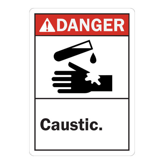 ANSI Danger: Caustic (With Burn Hand Graphic)