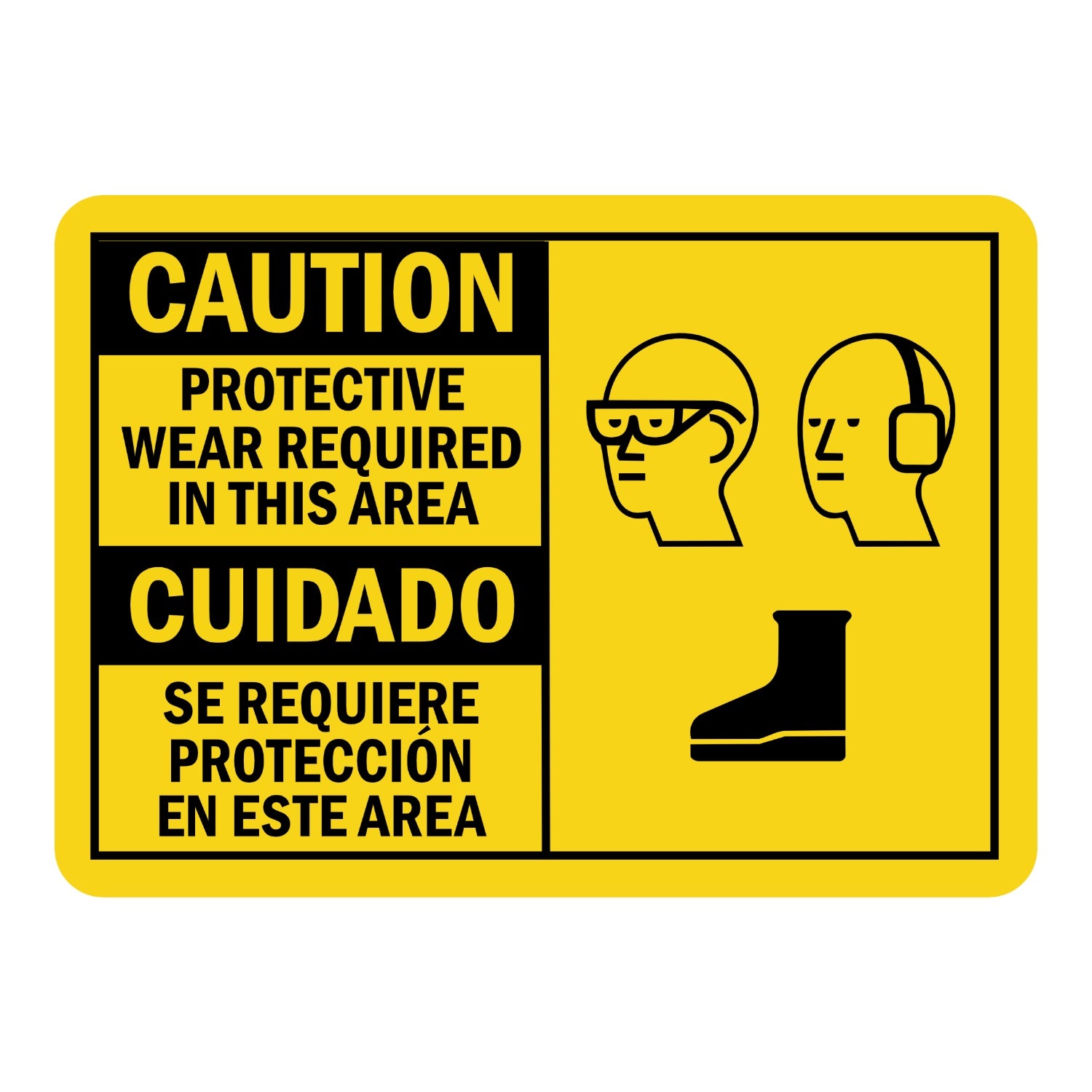 Bilingual Caution: Protective Wear Required in This Area