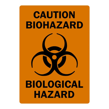 Caution Biohazard: Biological Hazard (With Graphic) Sign Sticker with orange background, bold black text, large biohazard trefoil symbol, for lab hazard areas