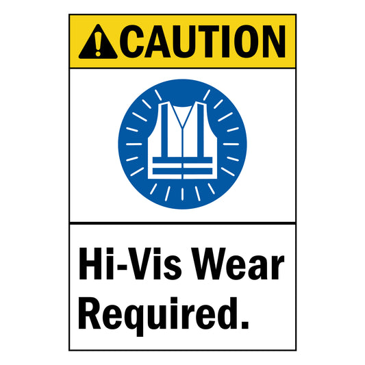 ANSI Caution Hi-Vis Wear Required Sign Stickers