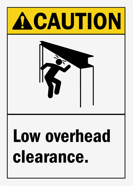 ANSI Caution Low Overhead Clearance Sign Stickers with Graphic