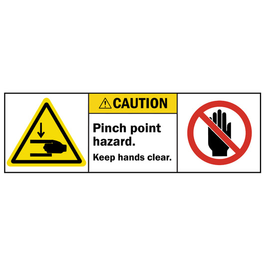 ANSI Caution Pinch Point Hazard Keep Hands Clear Sign Stickers with 2 Symbols