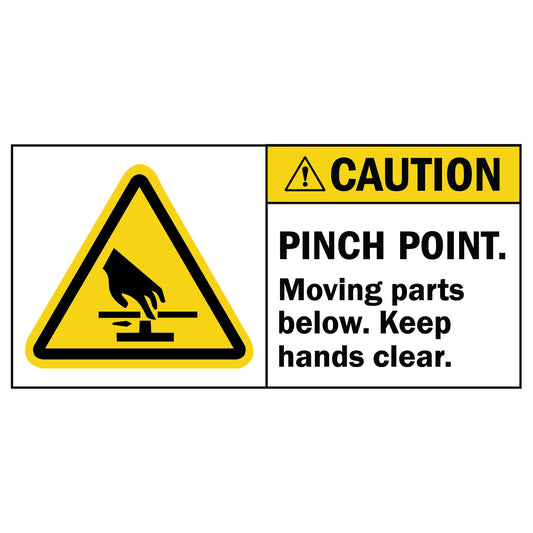 ANSI Hand Crush Caution Pinch Point Moving Parts Below Keep Hands Clear Sign Stickers