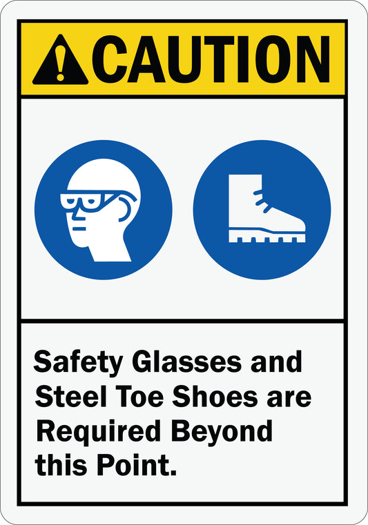 ANSI Caution Safety Glasses And Steel Toe Shoes Required Beyond This Point Sign Stickers