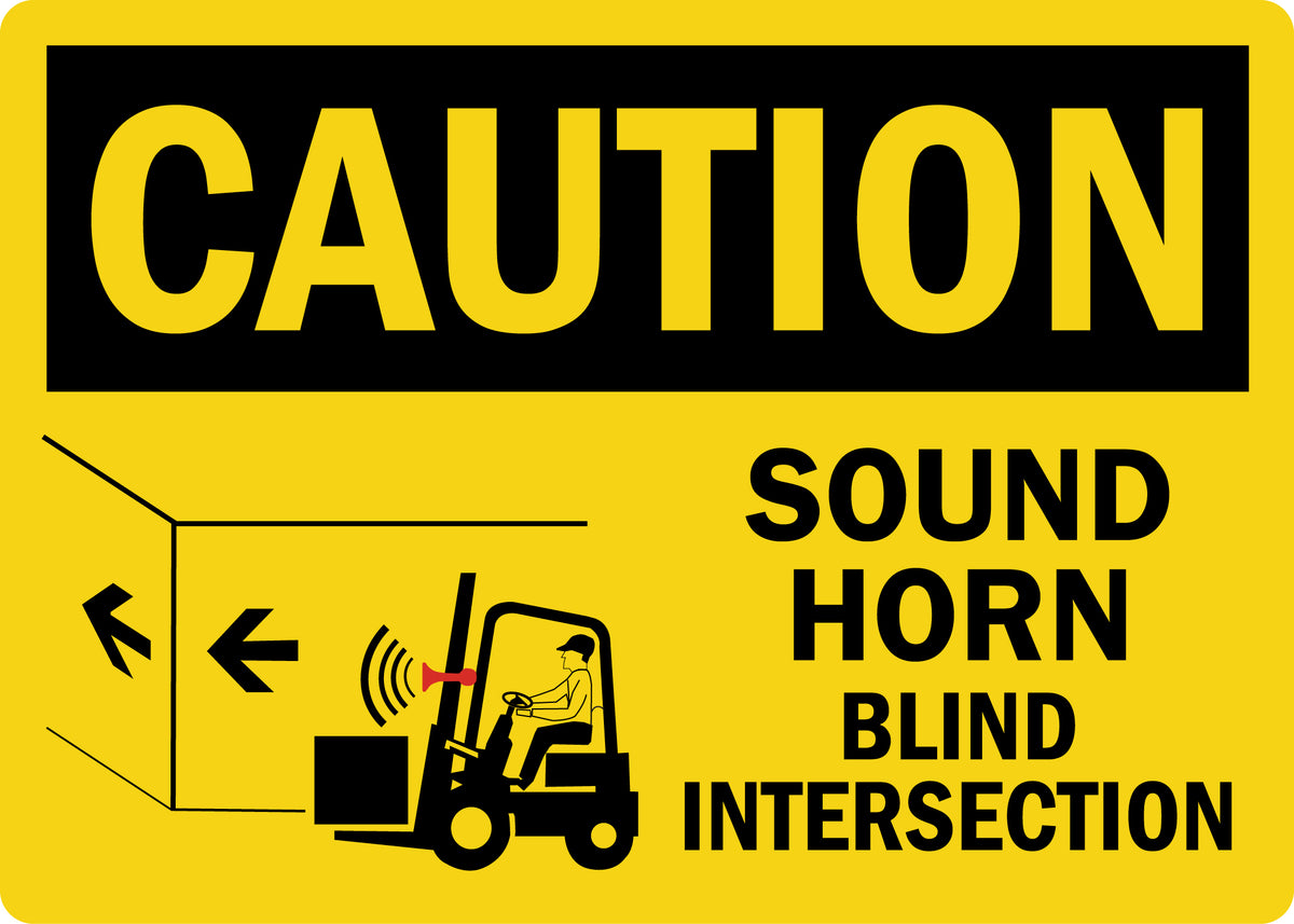 Caution Sound Horn Blind Intersection Sign Stickers with Forklift ...