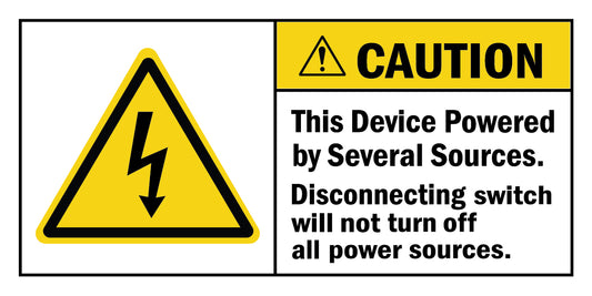 ANSI Caution This Device Powered By Several Sources Disconnecting Switch Will Not Turn Off All Power Sources Sign Stickers