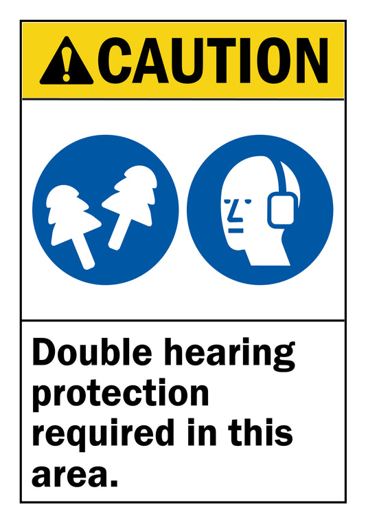 ANSI Caution Double Hearing Protection Required In This Area Sign Stickers with Graphic