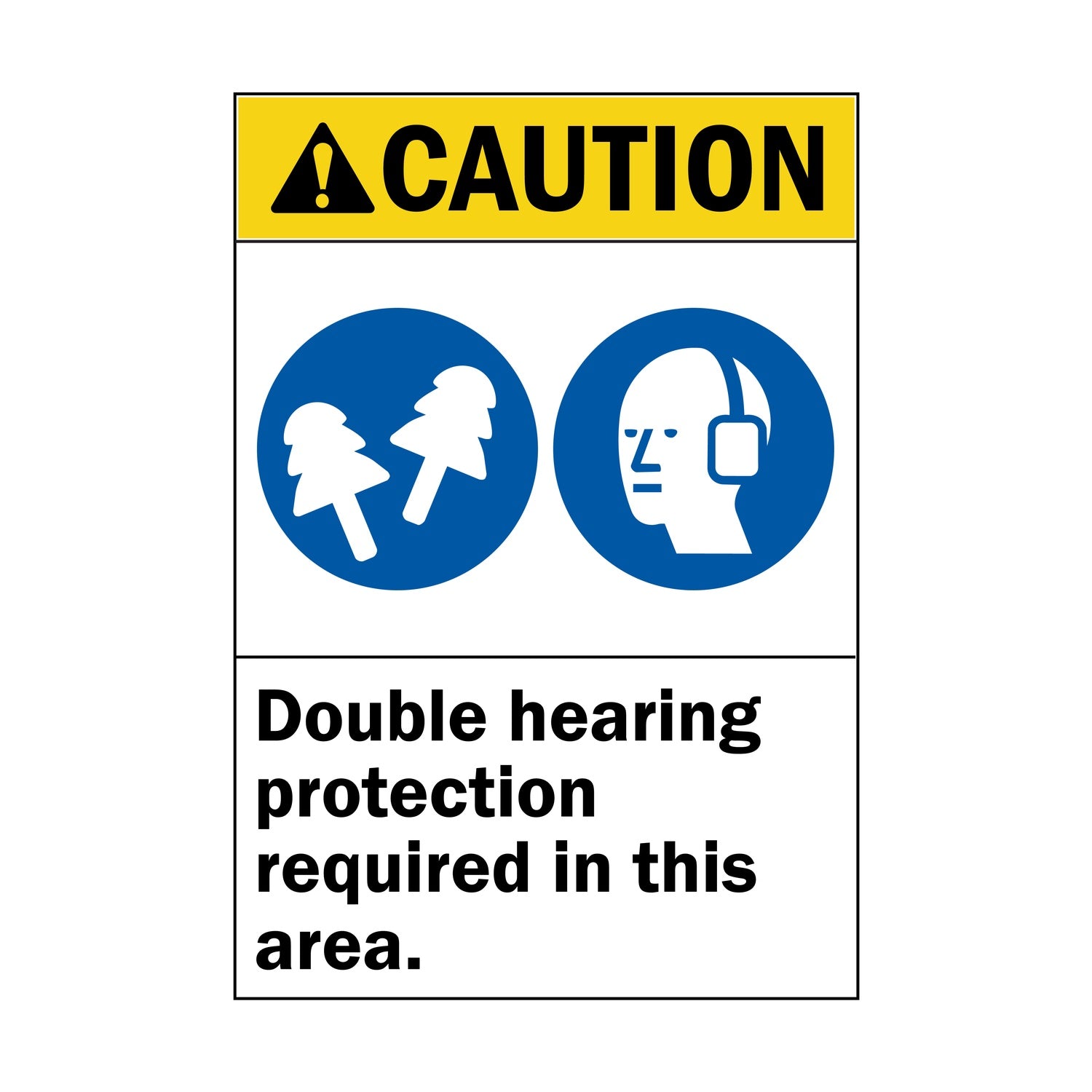 ANSI Caution Double Hearing Protection Required In This Area Sign Stickers with Graphic