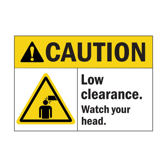 ANSI Caution Low Clearance Watch Your Head Sign Stickers with Graphic