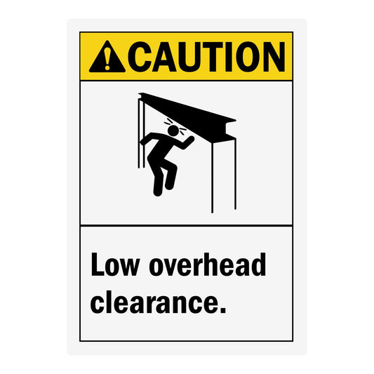 ANSI Caution Low Overhead Clearance Sign Stickers with Graphic