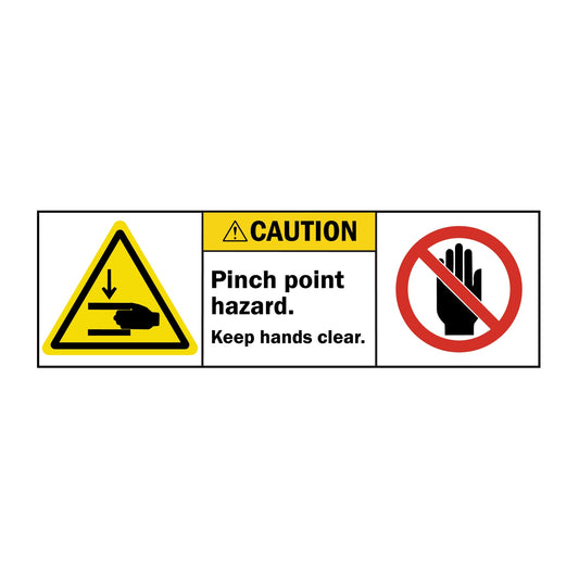 ANSI Caution Pinch Point Hazard Keep Hands Clear Sign Stickers with 2 Symbols