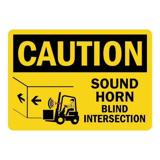 Caution Sound Horn Blind Intersection Sign Stickers with Forklift Symbol