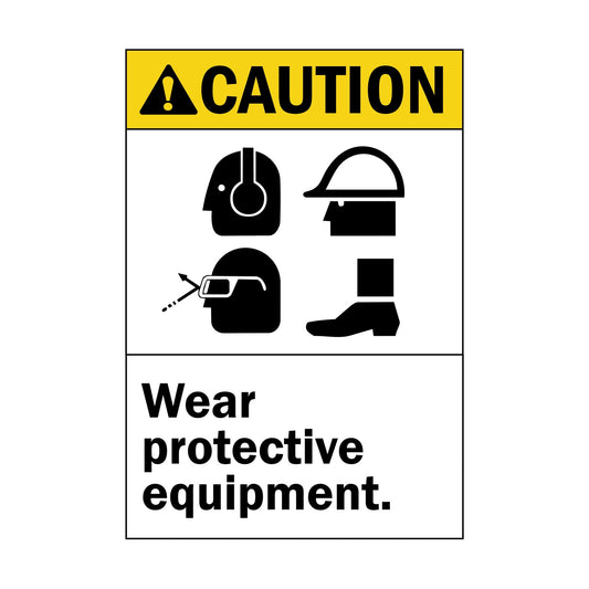 ANSI Caution Wear Protective Equipment Sign Stickers with Graphic