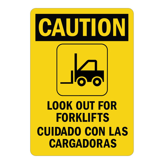 Bilingual Caution Look Out For Forklifts Con Las Cargadoras Sign Stickers with Graphic