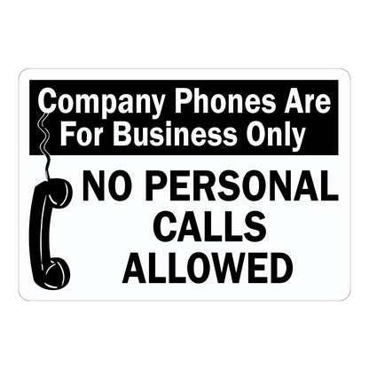 Company Phones Are for Business Only No Personal Calls Allowed sign sticker with black header and telephone handset icon, a workplace decal for office phone policy