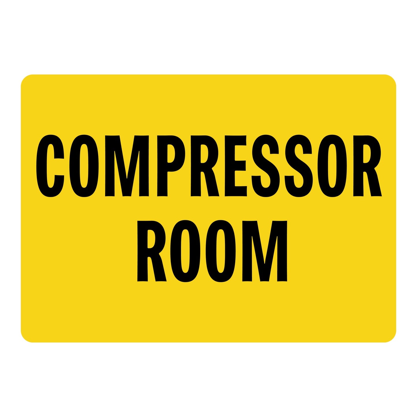 Compressor Room Door Gate Sign Sticker with bold black text on yellow background clearly identifying the compressor room for workers in industrial and commercial settings