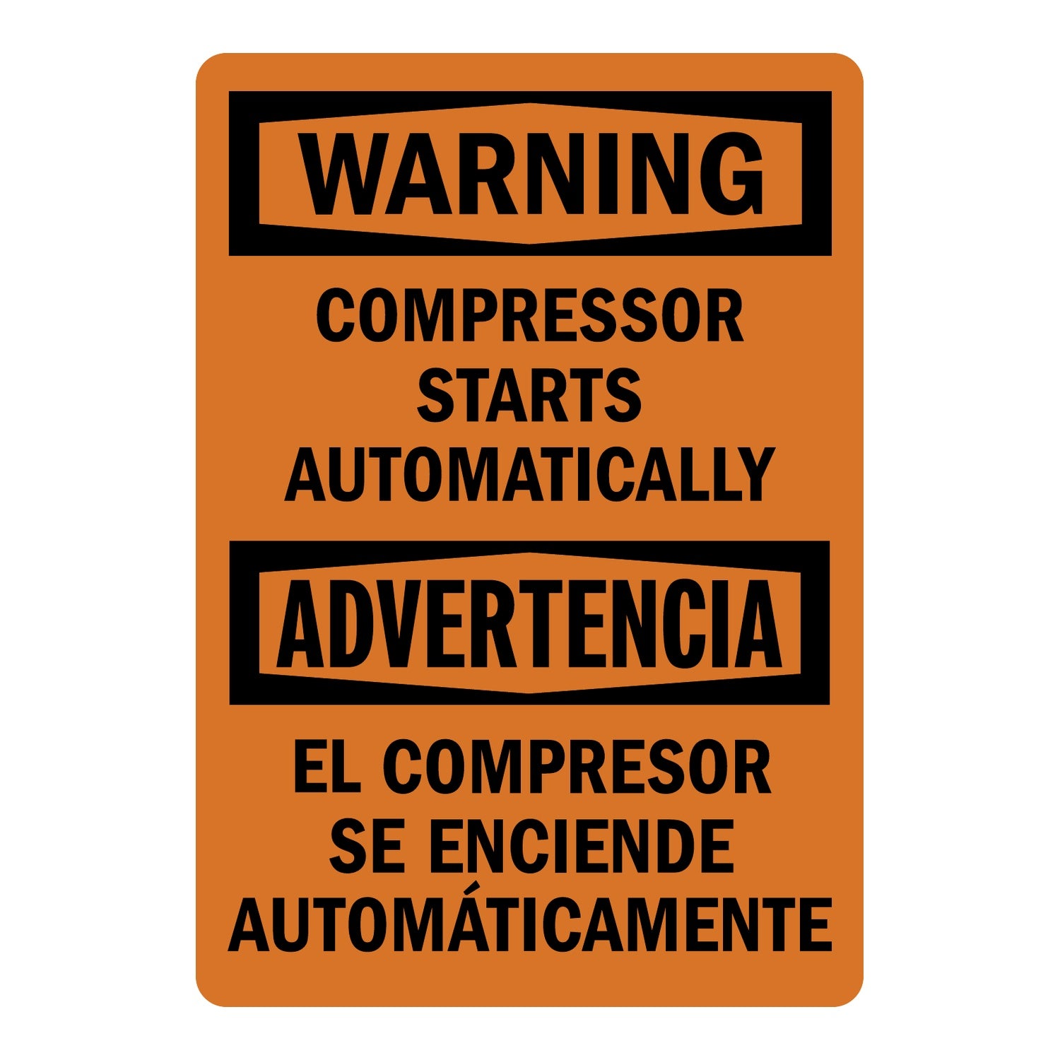 Bilingual OSHA Warning: Compressor Starts Automatically / Advertencia El Compresor Se Enciende Automaticamente