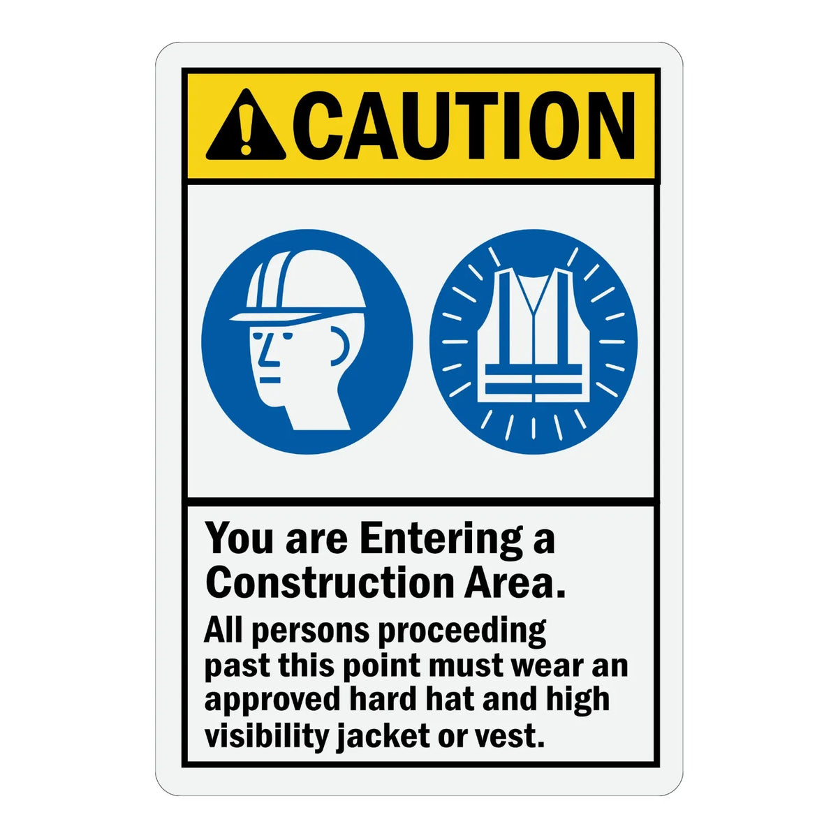 ANSI Caution: Construction Area, Wear Hard Hat