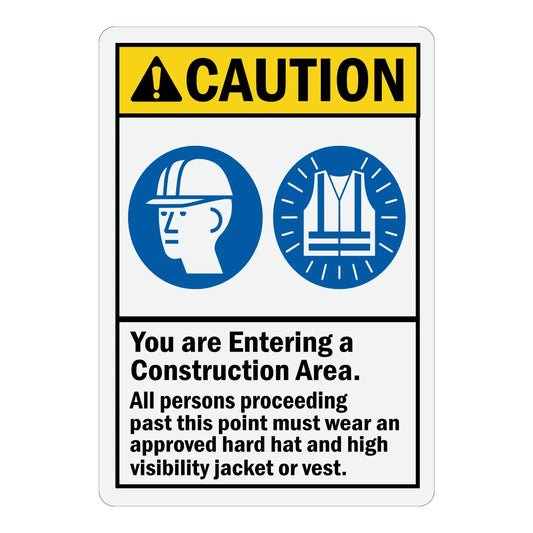 ANSI Caution: Construction Area, Wear Hard Hat