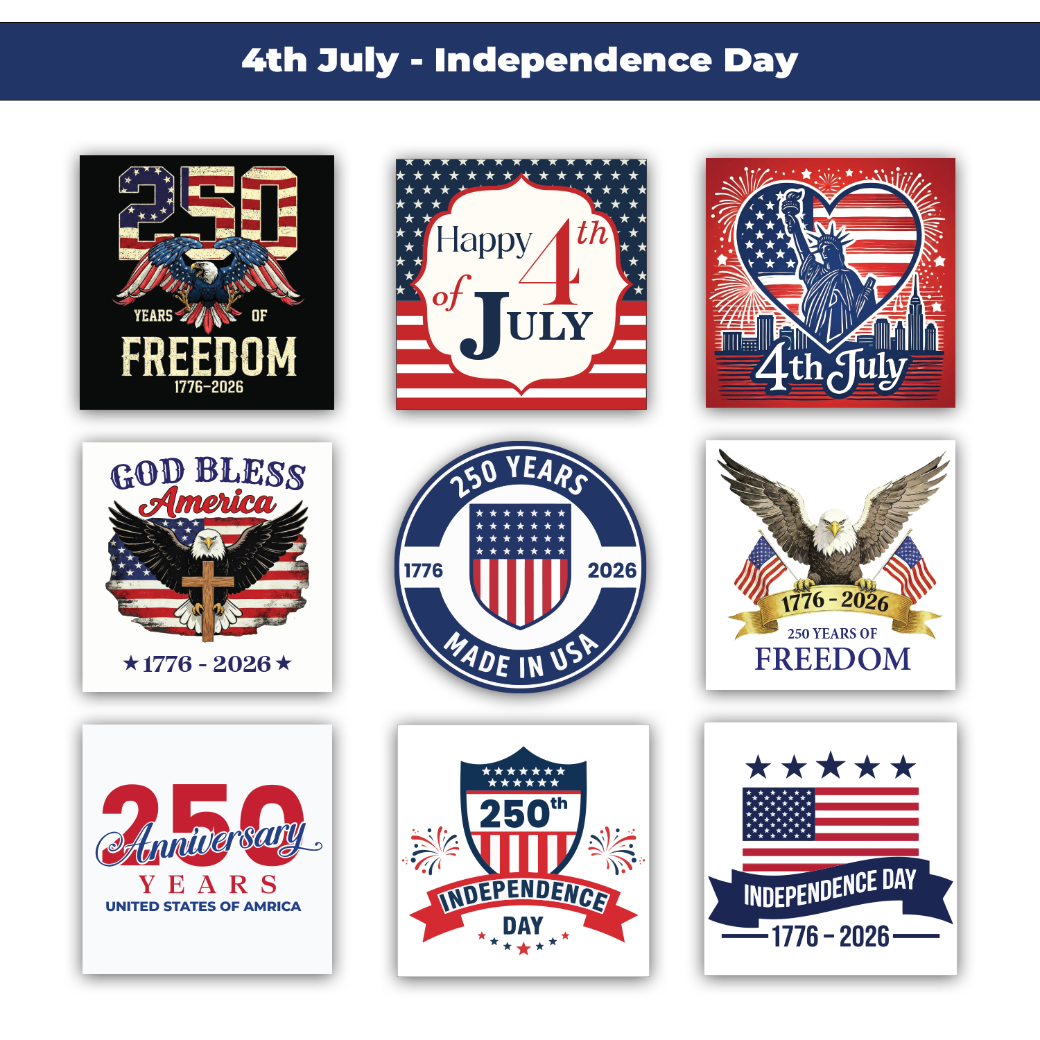 USA 250th Anniversary Stickers – Bald Eagle Freedom Design