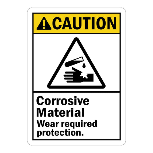 ANSI Caution: Corrosive Material, Wear Required Protection