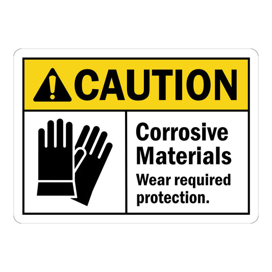 ANSI Caution: Corrosive Materials, Wear Required Protection