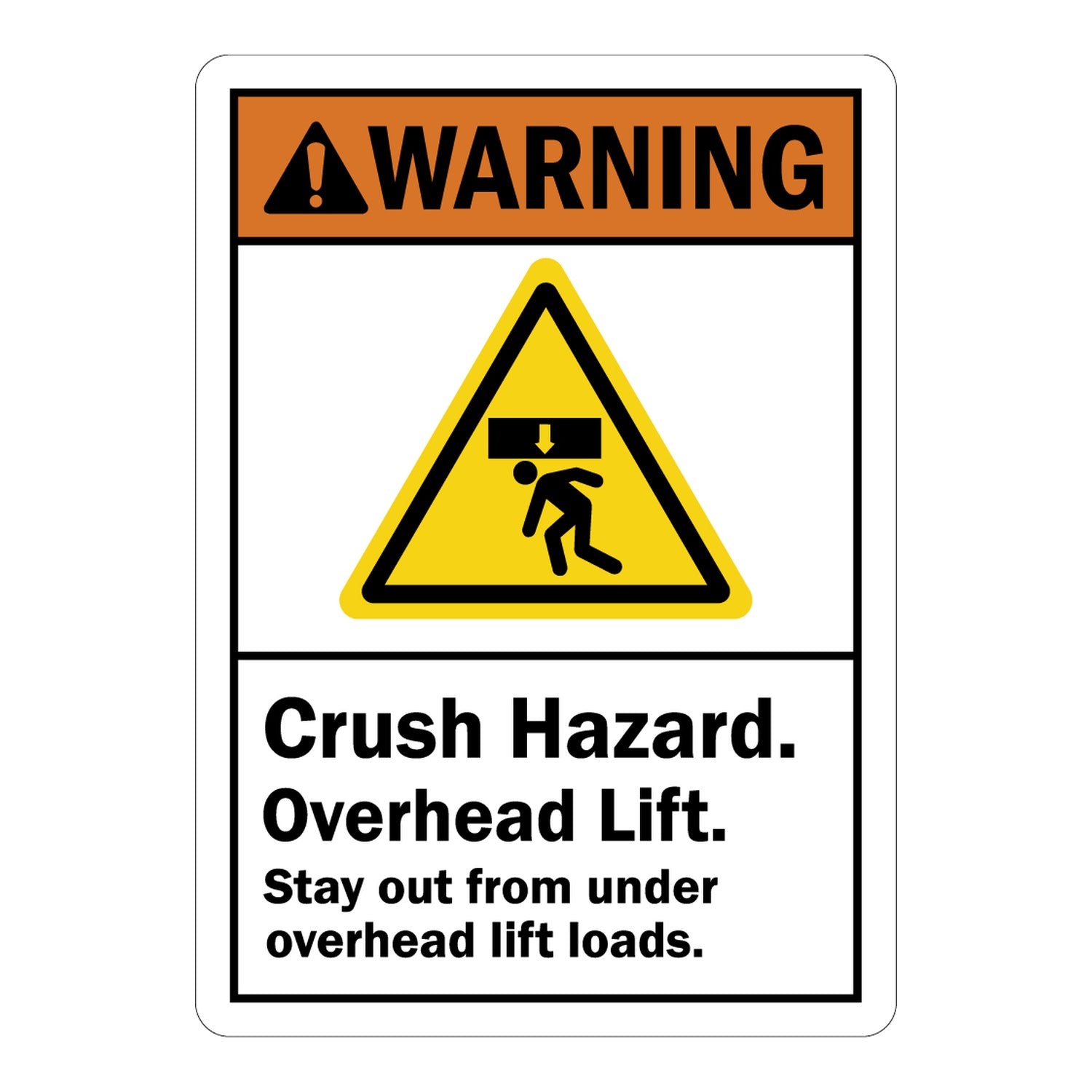 ANSI Warning: Crush Hazard Overhead Lift Stay Out From Under Overhead Lift Loads