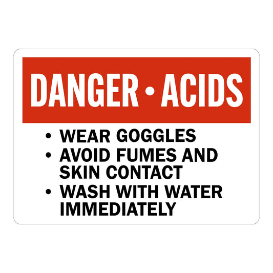 Danger: Danger Acids - Wear Goggles, Avoid Fumes And Skin Contact, Wash With Water Immediately