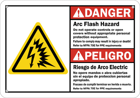 ANSI Bilingual Danger Arc Flash Hazard Do Not Operate Controls Or Open Covers Without PPE Sign Stickers